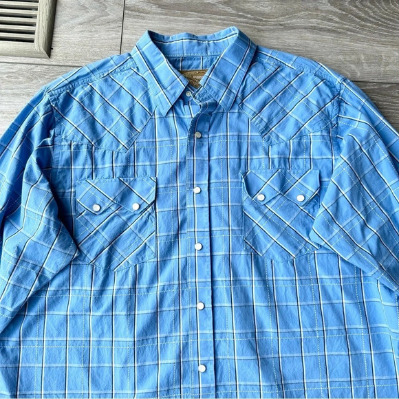 MWG  Blue Plaid Western Button Down Shirt - Picture 5 of 13